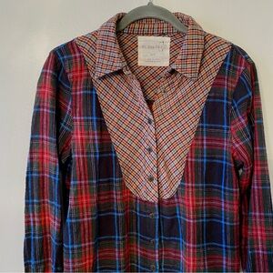 Vintage Free People Red and Green Button Up Flannel